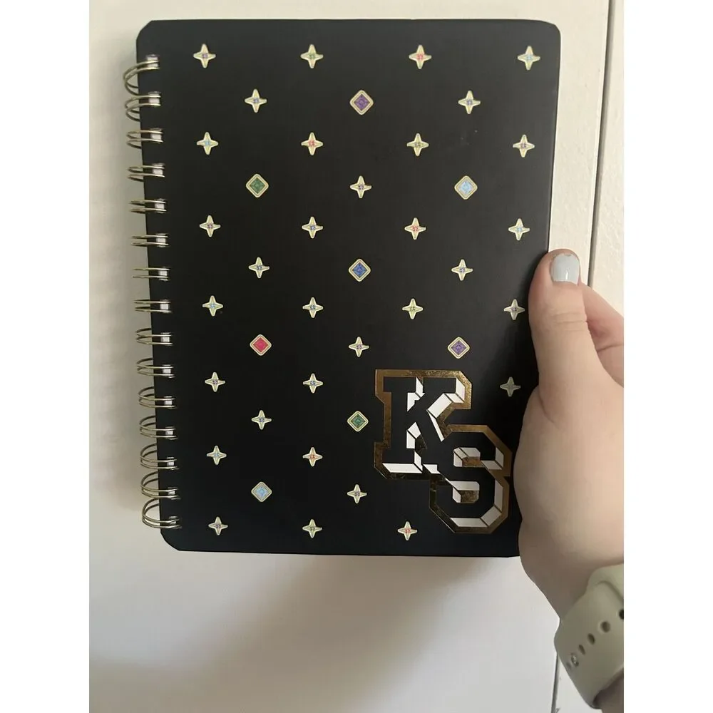 Kendra Scott Varsity Letter Planner Spiral Notebook Black Gold Undated NWT